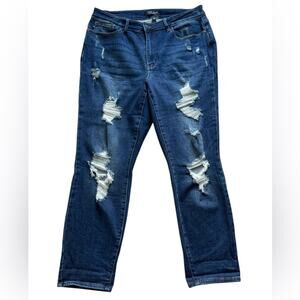 Judy Blue High Rise Distressed boyfriend jeans size 14W stretch fit blue denim